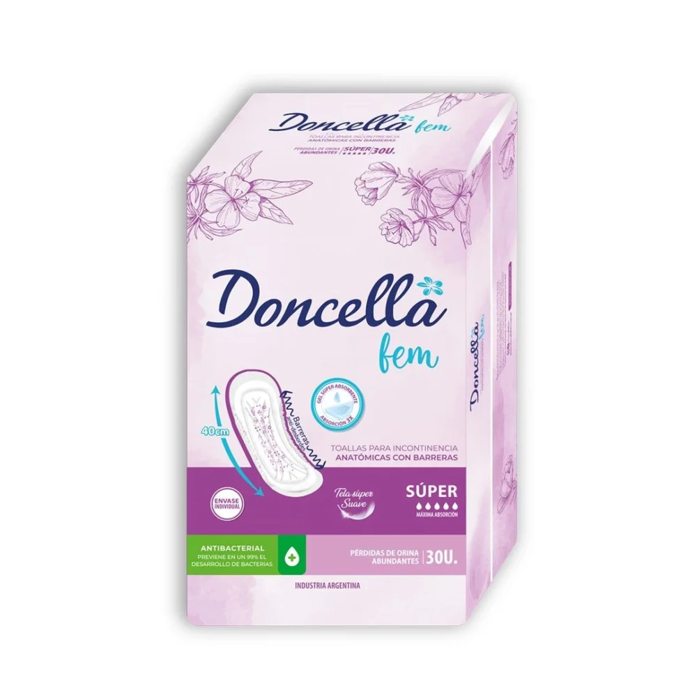 Doncella Fem Super Toallas para Incontinencia Anatómica con barreras x 30 uni.